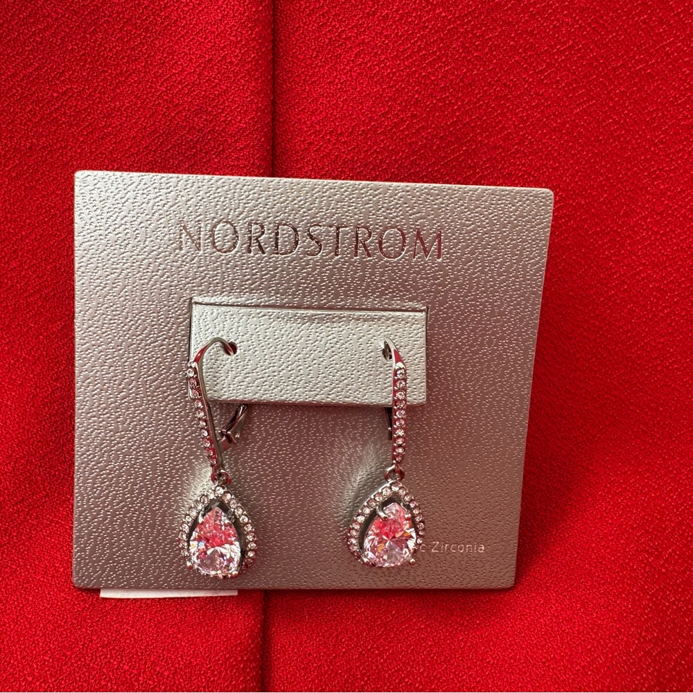 Nordstrom Silver Teardrop Zirconia Earrings NWT